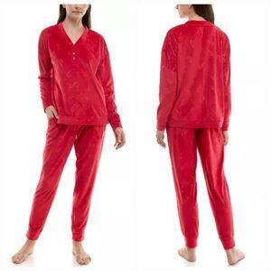 ☔️🔸️NWT Jaclyn Intimates Red Candy Cane Embossed Velour Loungewear Set Large